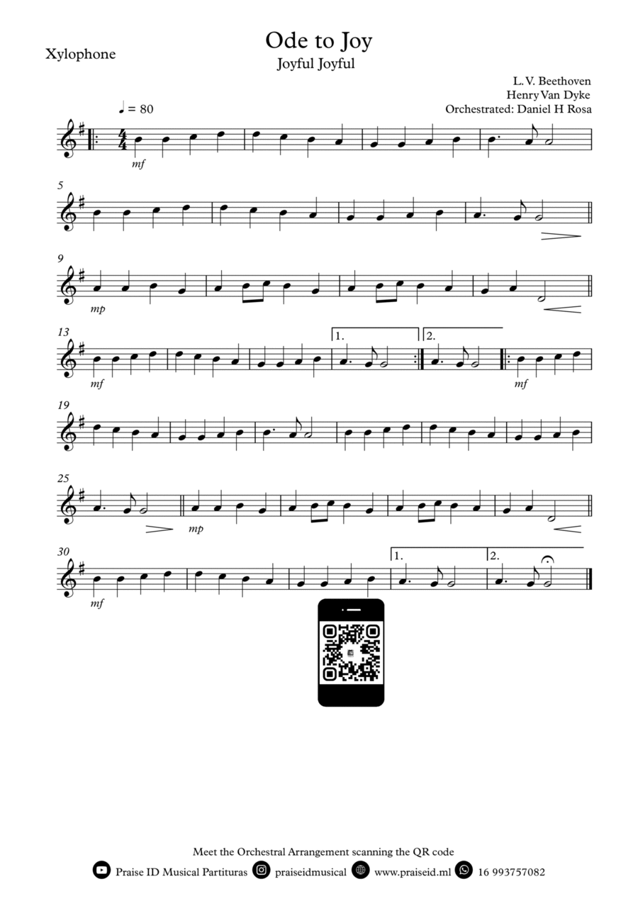 Ode to Joy Joyful Joyful Easy Xylophone Percussion Digital Sheet Music Sheet Music Plus