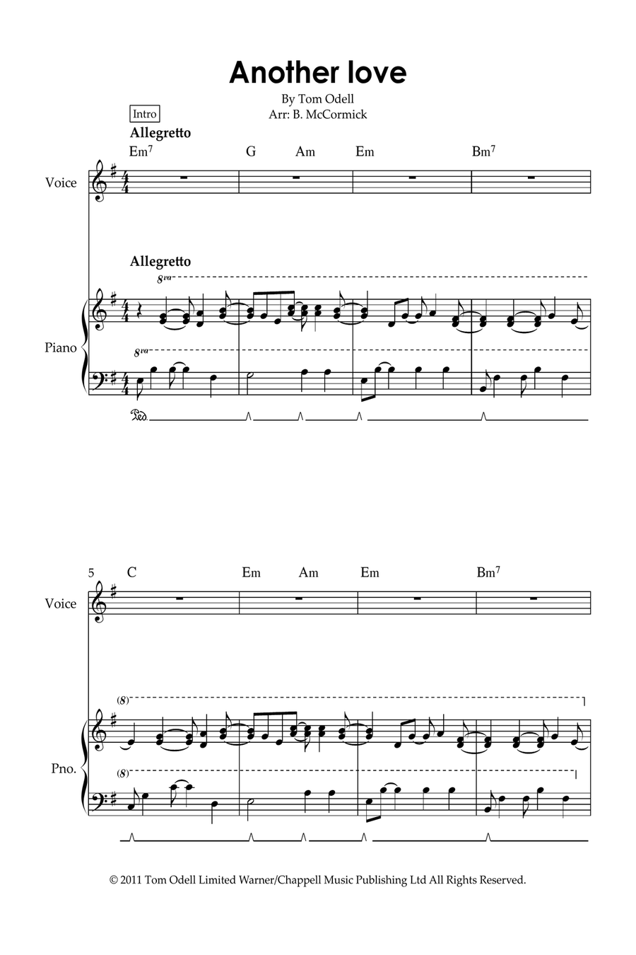 Another Love - Tom Odell (Professional) Sheet music for Piano