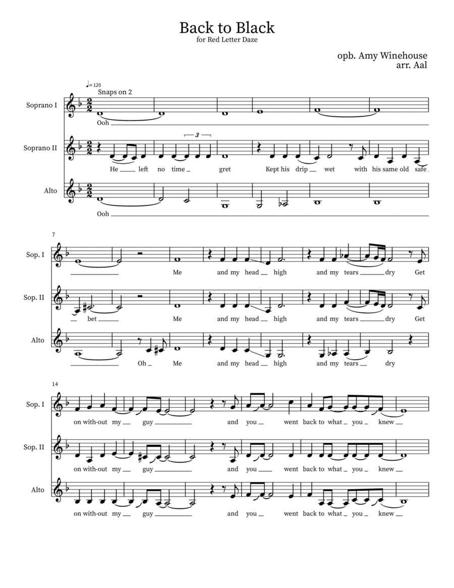 Back To Black by Amy Winehouse SSA Digital Sheet Music Sheet Music Plus
