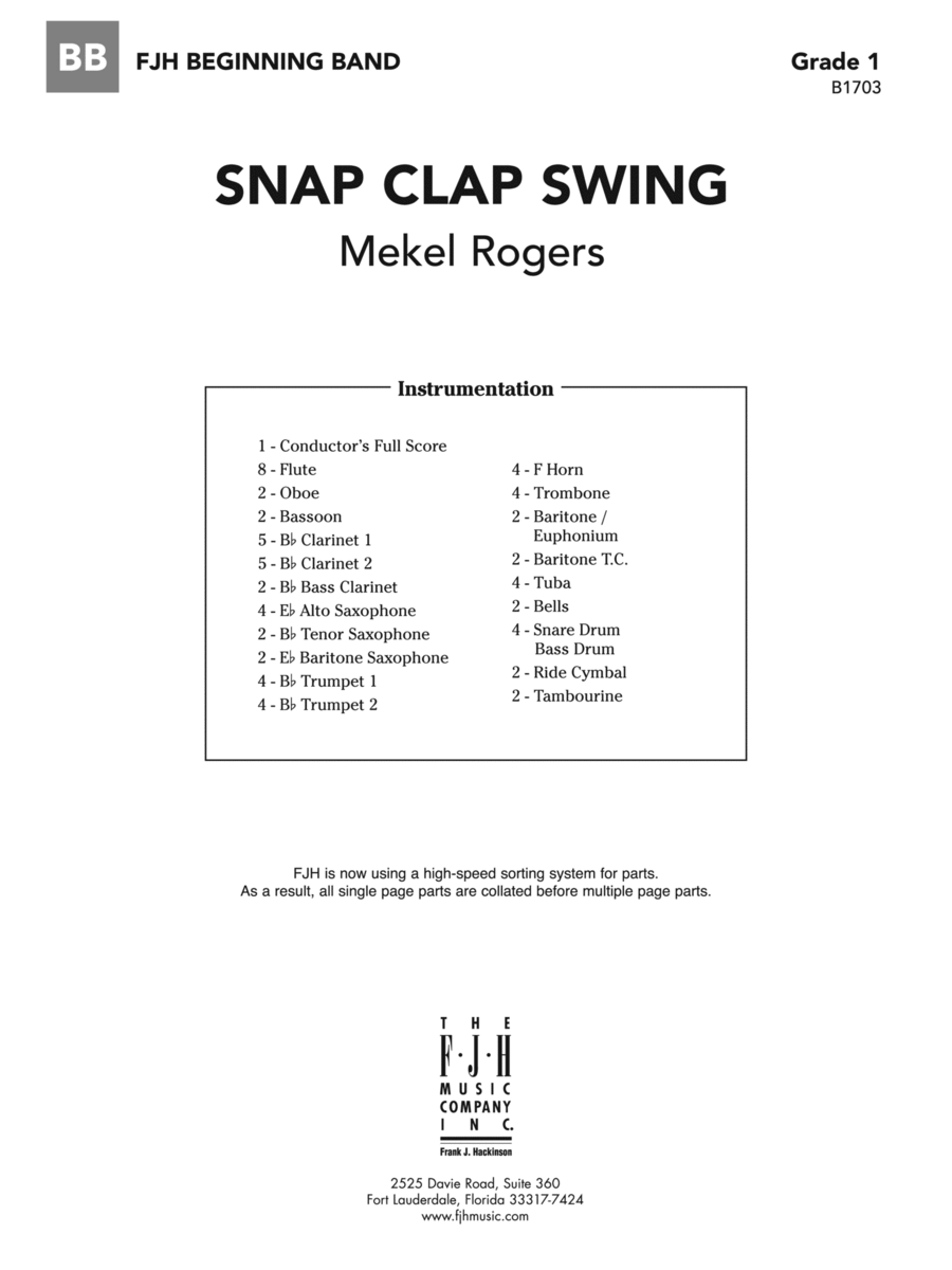 Snap Clap Swing Score Concert Band Digital Sheet Music Sheet