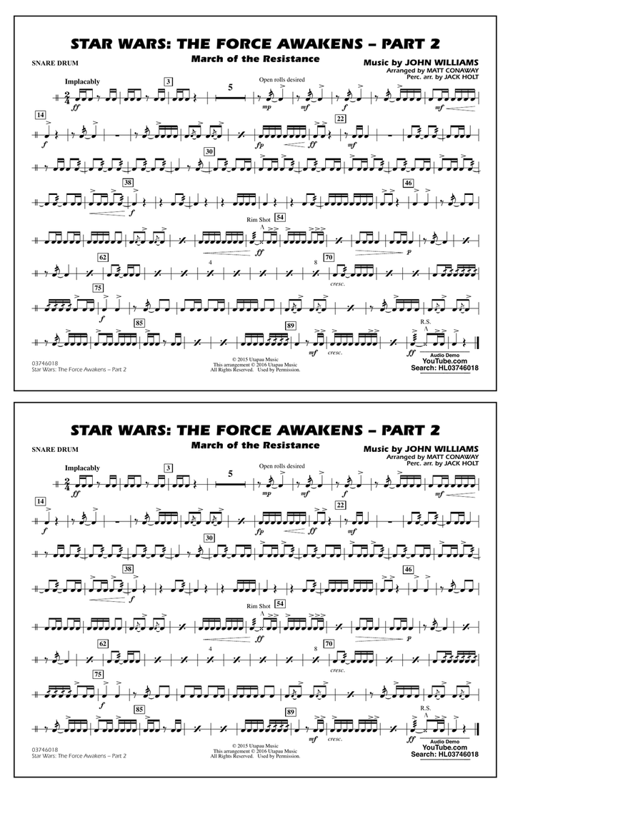Star Wars The Force Awakens Part 2 Snare Drum by John Williams