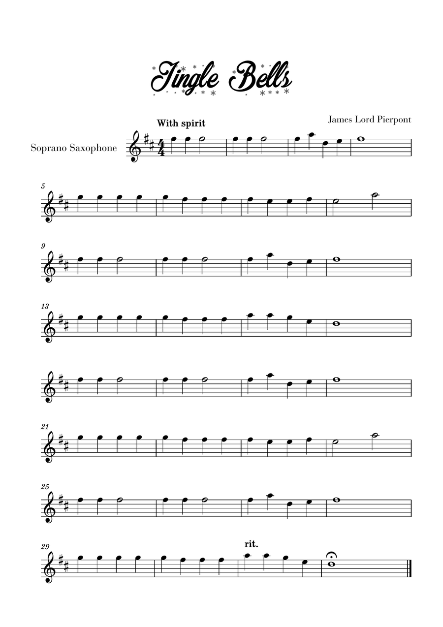 Jingle Bells Easy Beginner for Soprano Saxophone Soprano Saxophone Digital Sheet Music Sheet Music Plus