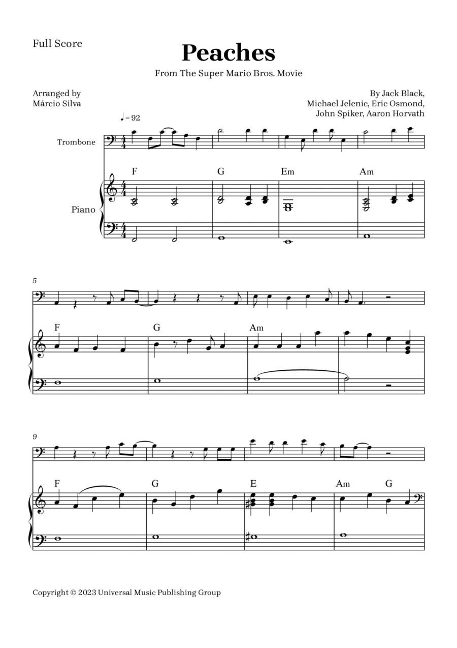 Peaches (arr. BTmusic) Sheet Music | Jack Black | Easy Piano