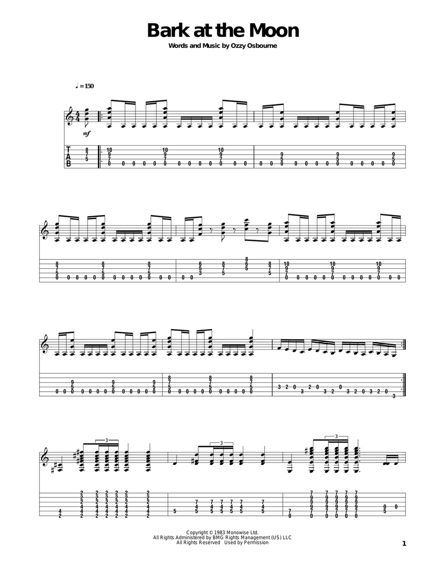 OZZY OSBOURNE BarkAtTheMoon オジー ギタースコア Bark At The Moon by Ozzy Osbourne - Electric Guitar, Guitar