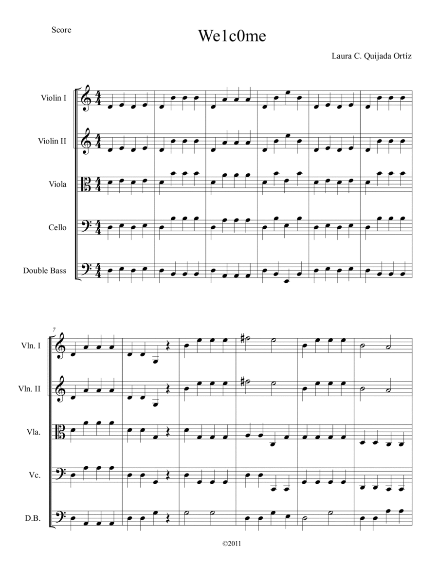 We1c0me. Beginning string orchestra. Open strings and first finger. SCORE & PARTS. String