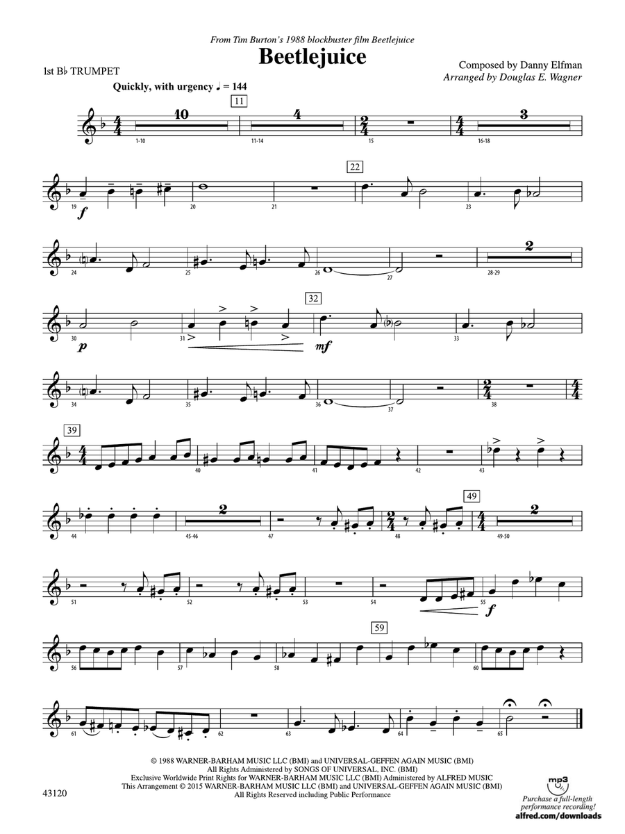 Beetlejuice: 1st B-flat Trumpet by Danny Elfman - Concert Band ...