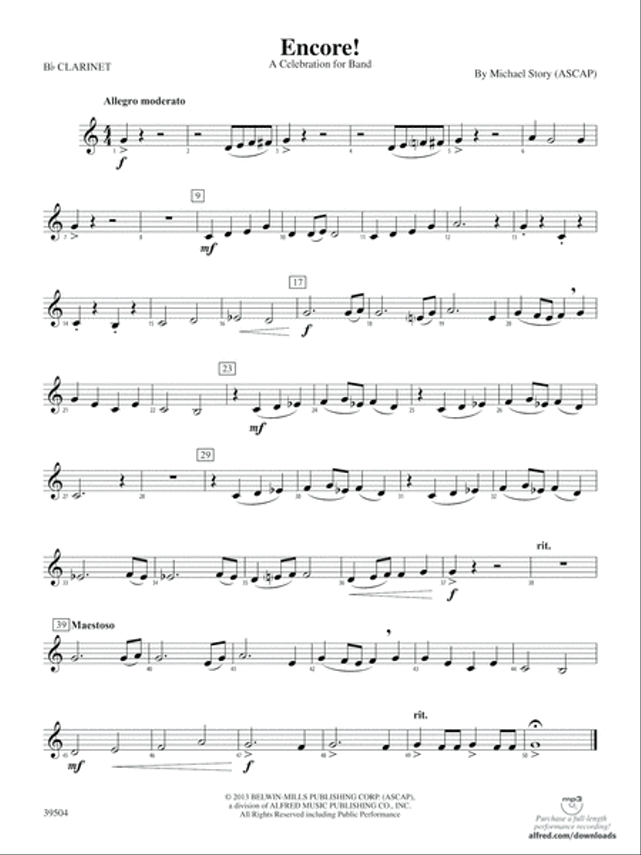 Encore 1st B flat Clarinet by Michael Story Concert Band