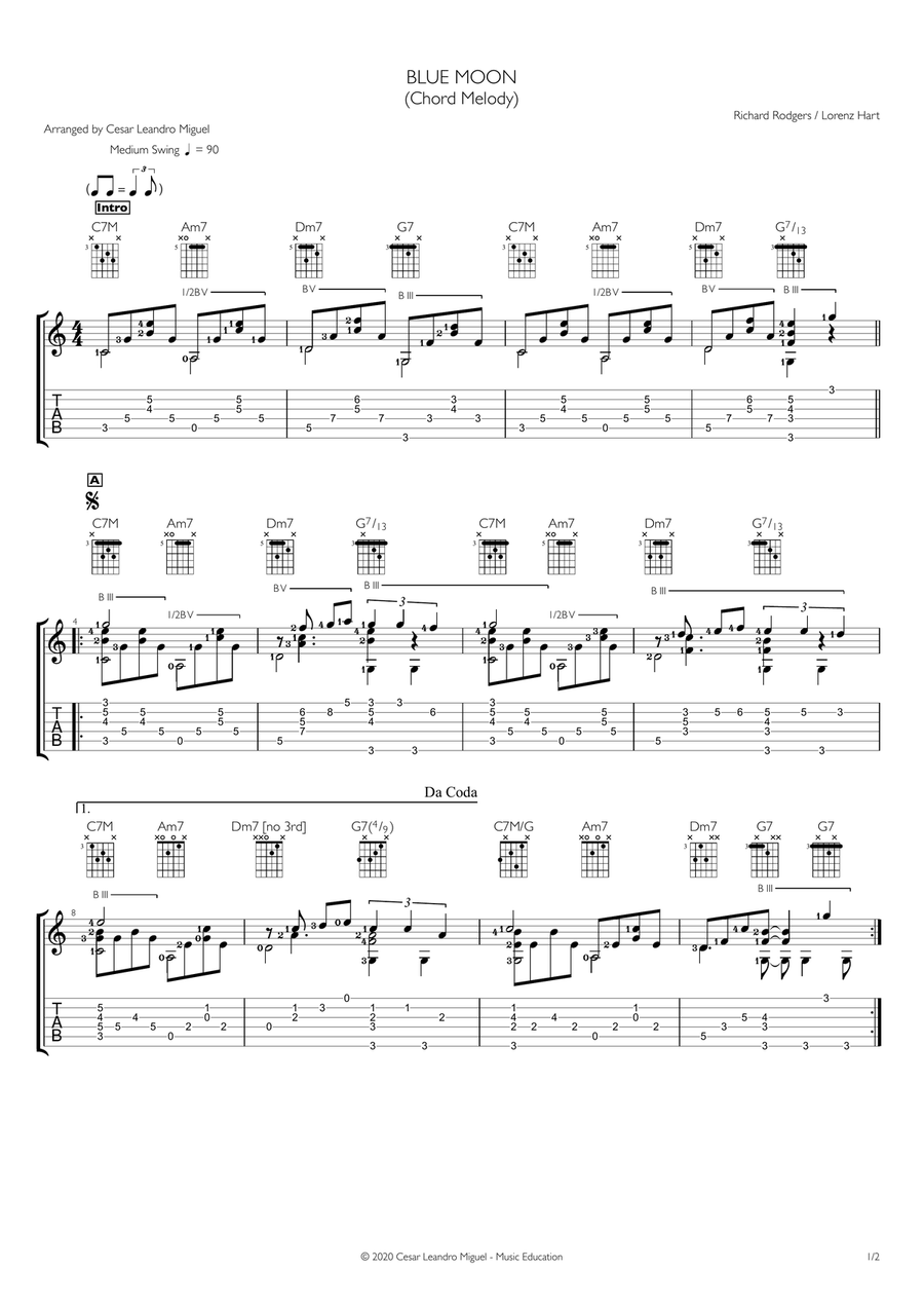 Blue Moon by Elvis Presley Guitar Tablature Digital Sheet
