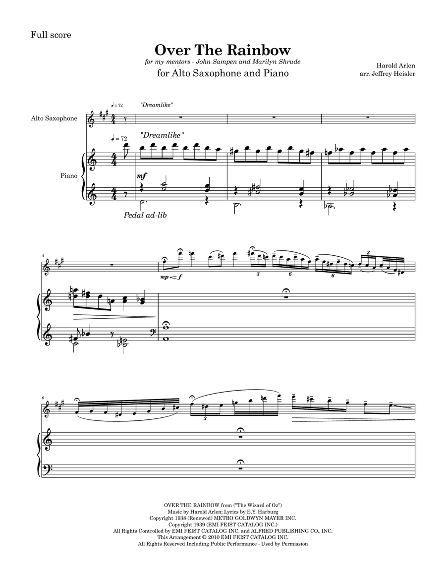 Somewhere over the rainbow saxophone sheet music hotsell