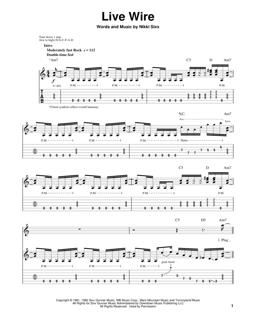 Download Digital Sheet Music of motley crue for Guitar notes and tablatures