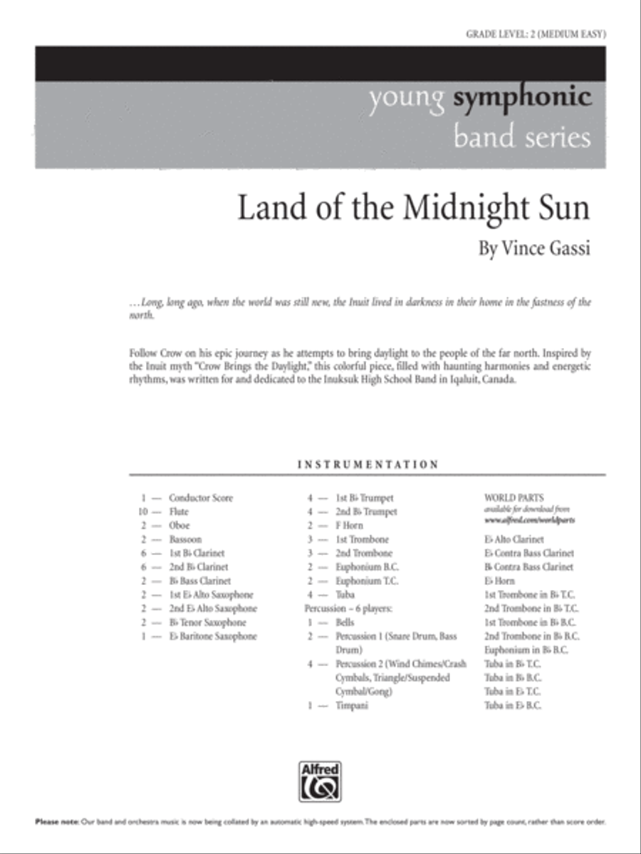 Land of the Midnight Sun: Concert Band Conductor Score & Parts: Vince Gassi  - Digital Sheet Music Download