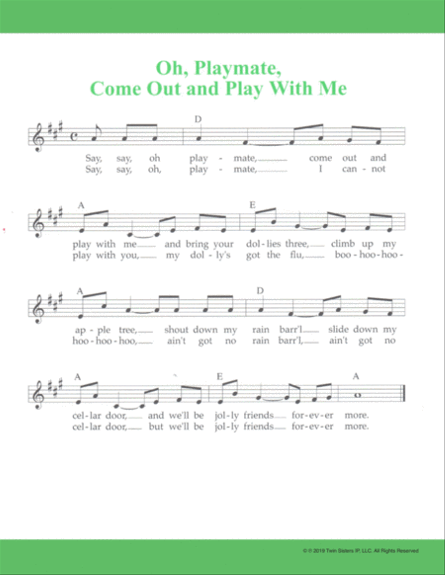 Oh, Playmate, Come Out and Play With Me - Piano, Vocal, Guitar - Digital  Sheet Music