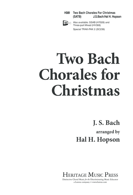 Two Bach Chorales for Christmas by Johann Sebastian Bach - Choir ...