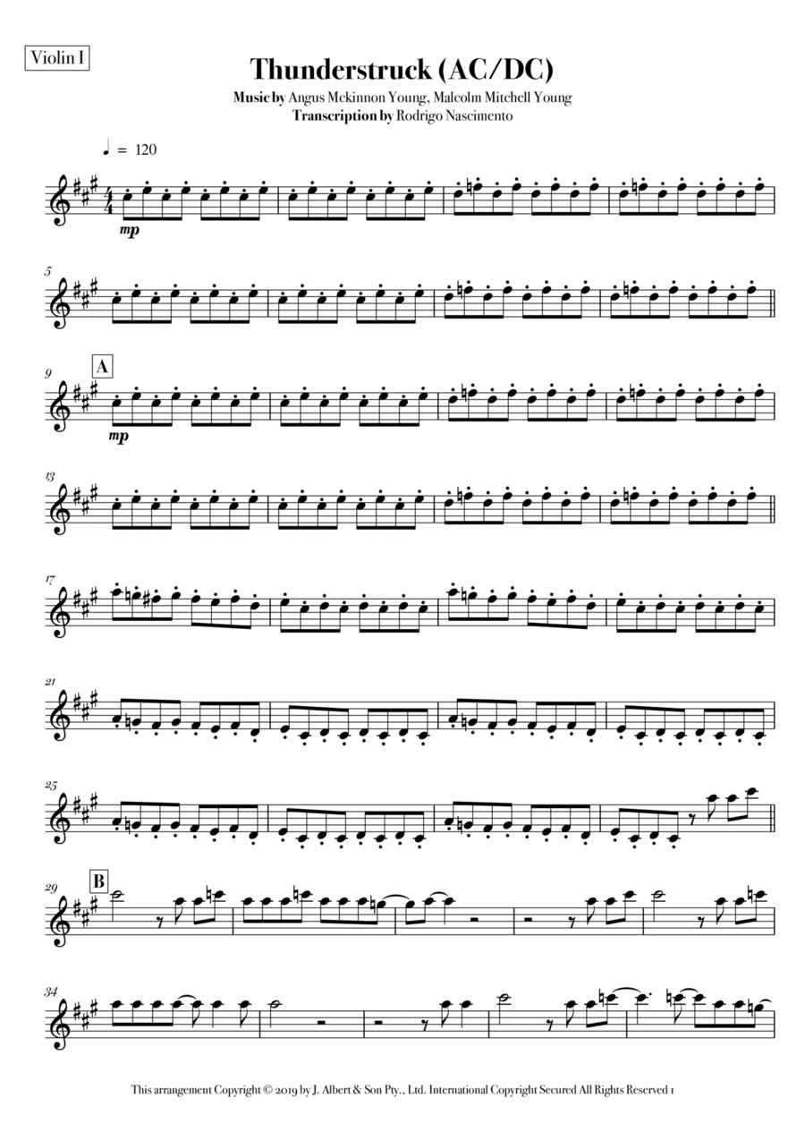 Thunderstruck by AC DC String Quartet Digital Sheet Music