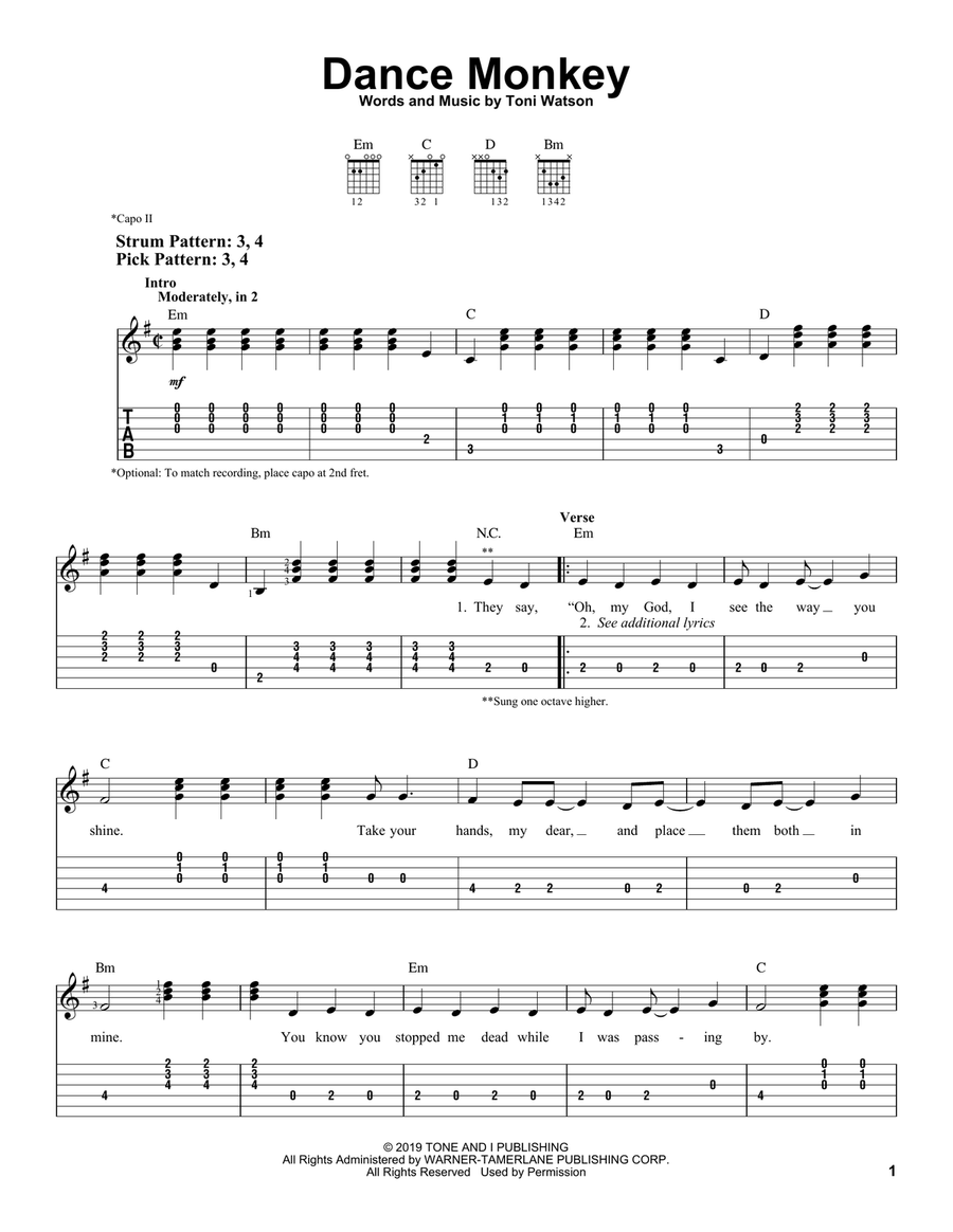 Dance Monkey by Tones And I - Acoustic Guitar - Digital