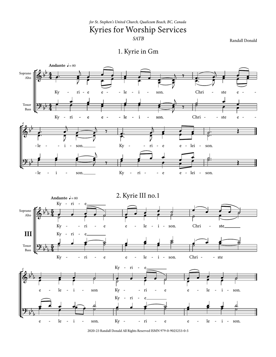Kyries for Worship Services 4Part Digital Sheet Music Sheet