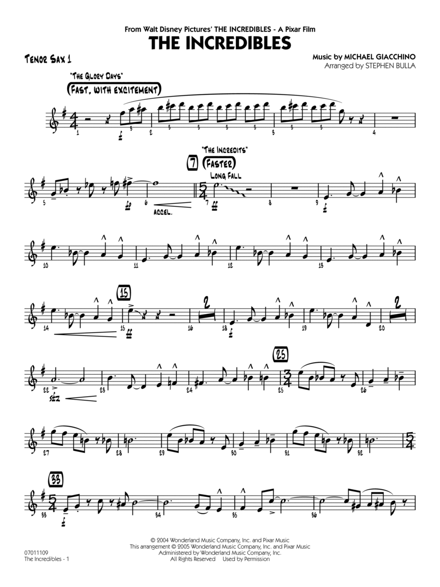 The Incredibles (arr. Stephen Bulla) - Trombone 1 Sheet Music, Michael  Giacchino
