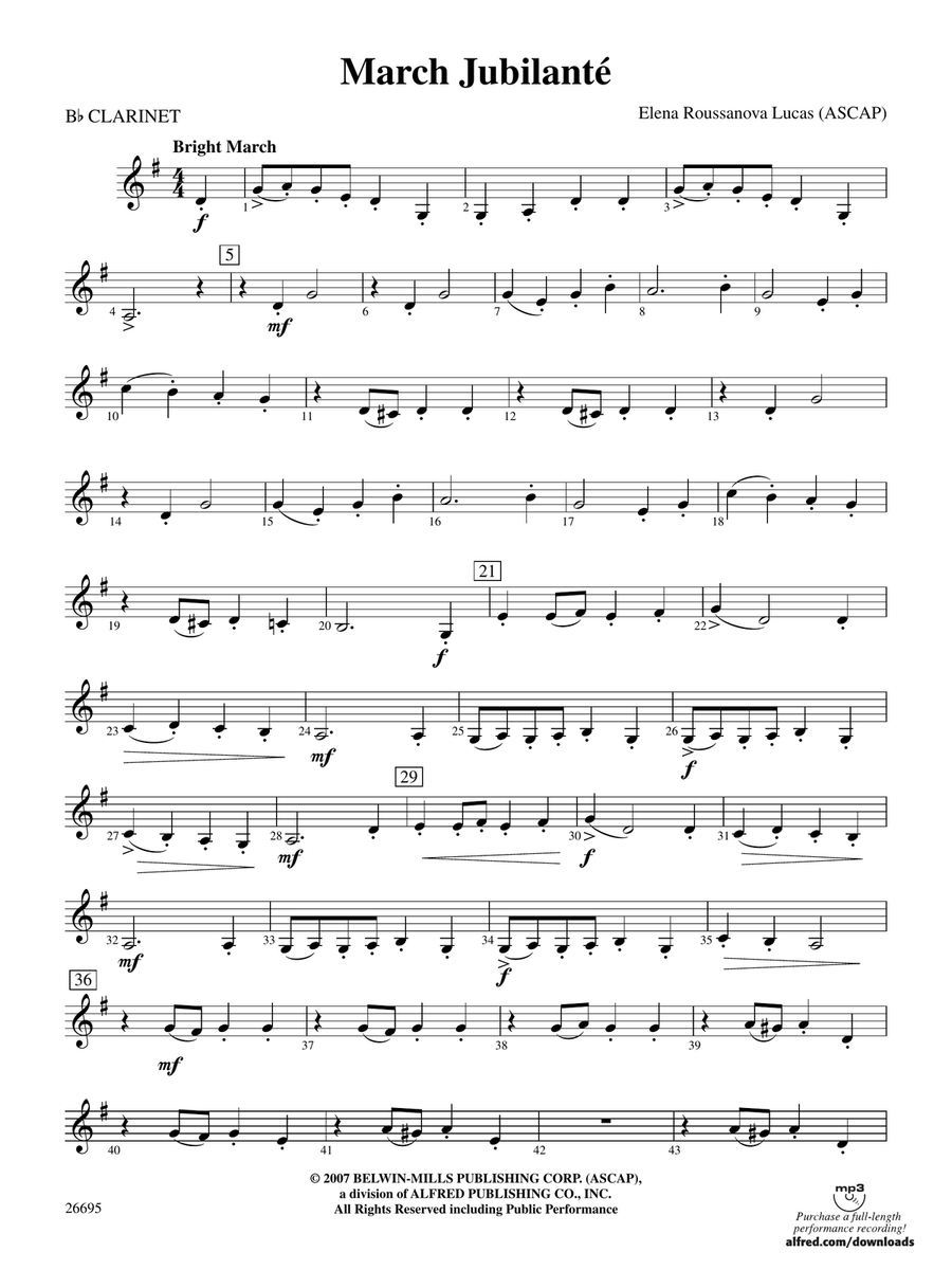 March Jubilante: 1st B-flat Clarinet by Elena Roussanova Lucas ...