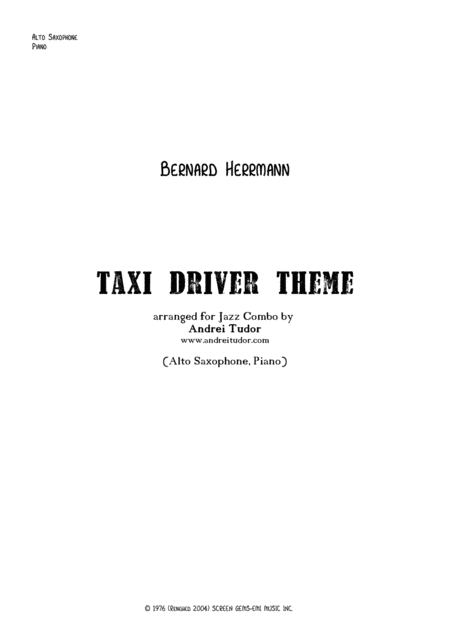 relevé partition saxophone alto taxi driver