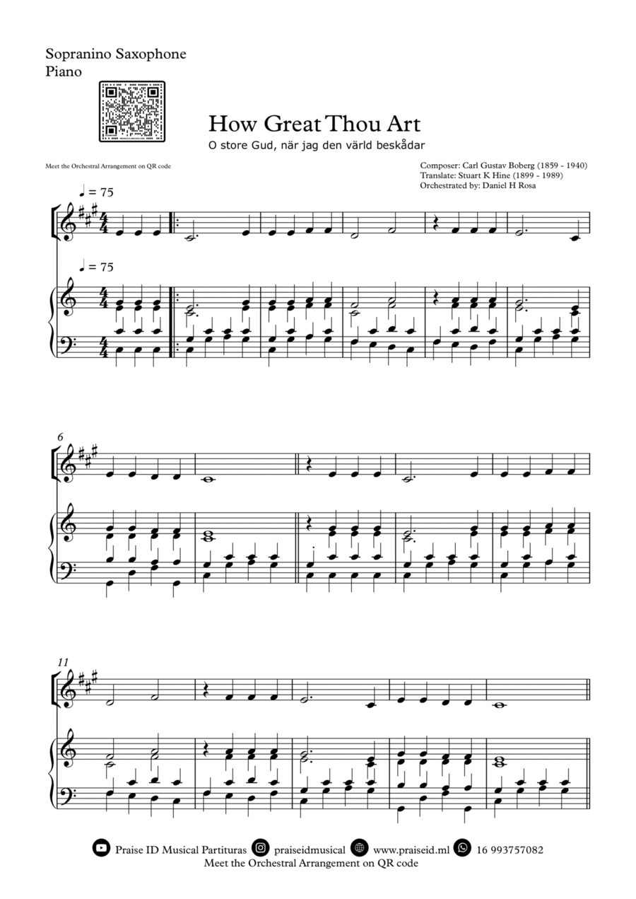 How Great Thou Art "O store Gud." Easy Sopranino Saxophone and