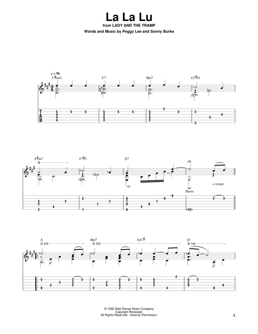 La La Lu (from Lady And The Tramp) by Sonny Burke - Solo Guitar - Guitar  Instructor