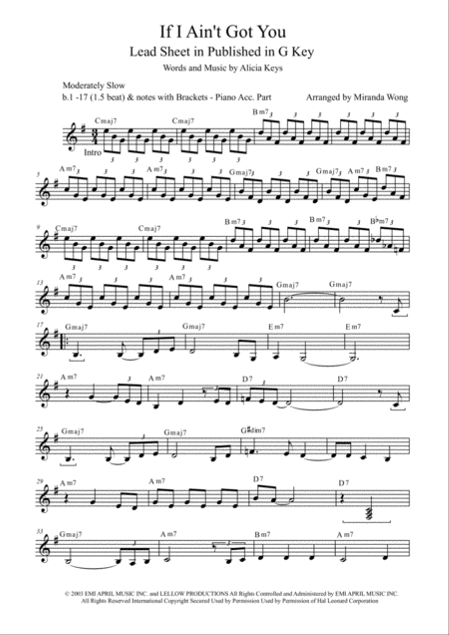 If I Ain't Got You by Alicia Keys - Piano, Violin - Digital