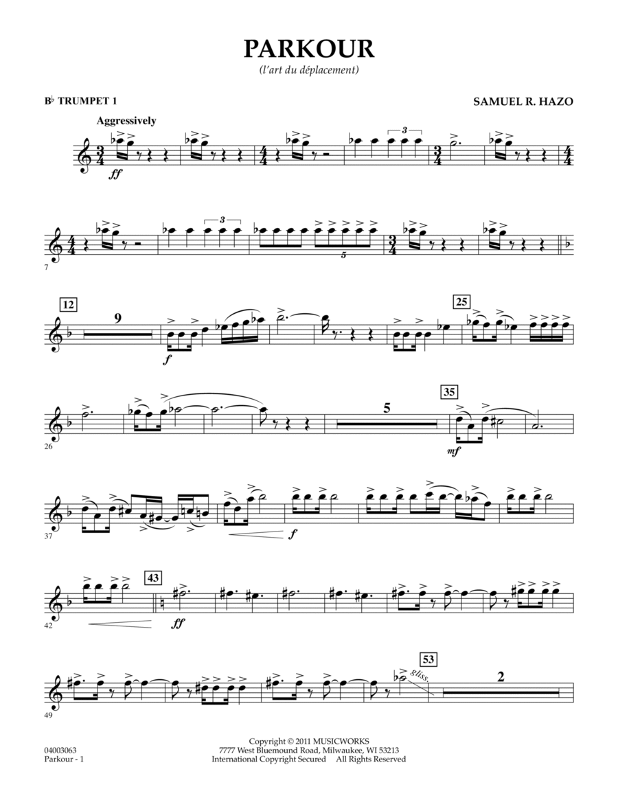 アート・デザイン・音楽 ALL HIT Bb MELODIES FOR TRUMPET....... Parkour - Bb Trumpet 1 by Samuel R. Hazo - Concert Band