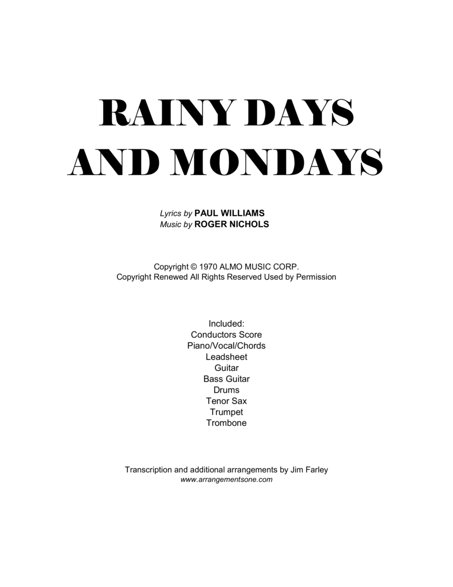 Rainy Days And Mondays sheet music for voice and piano (PDF)