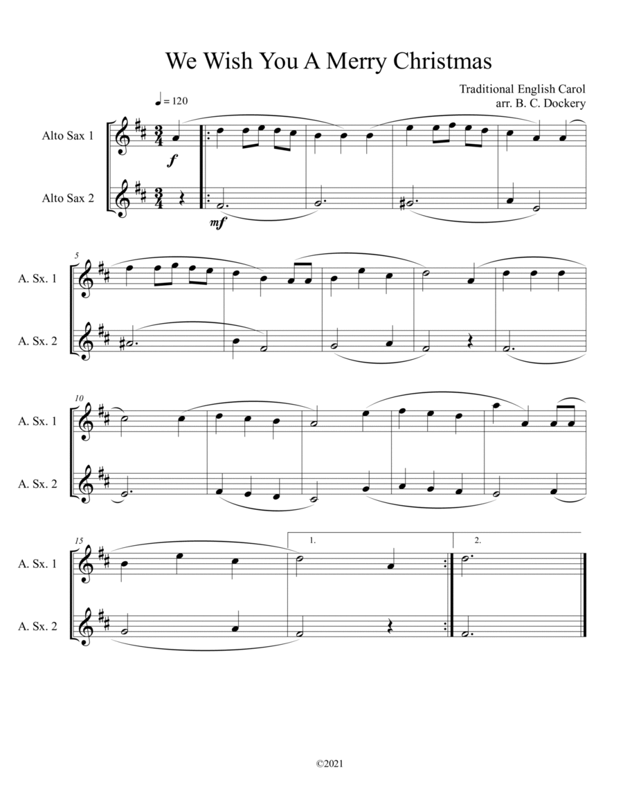 We Wish You A Merry Christmas (Alto Sax Duet) by Traditional Woodwind