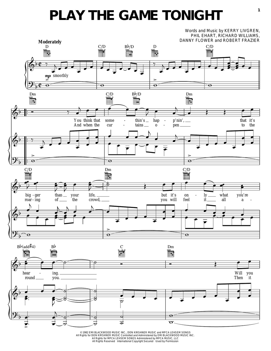 Play The Game Tonight by Kansas - Piano, Vocal, Guitar - Digital Sheet Music