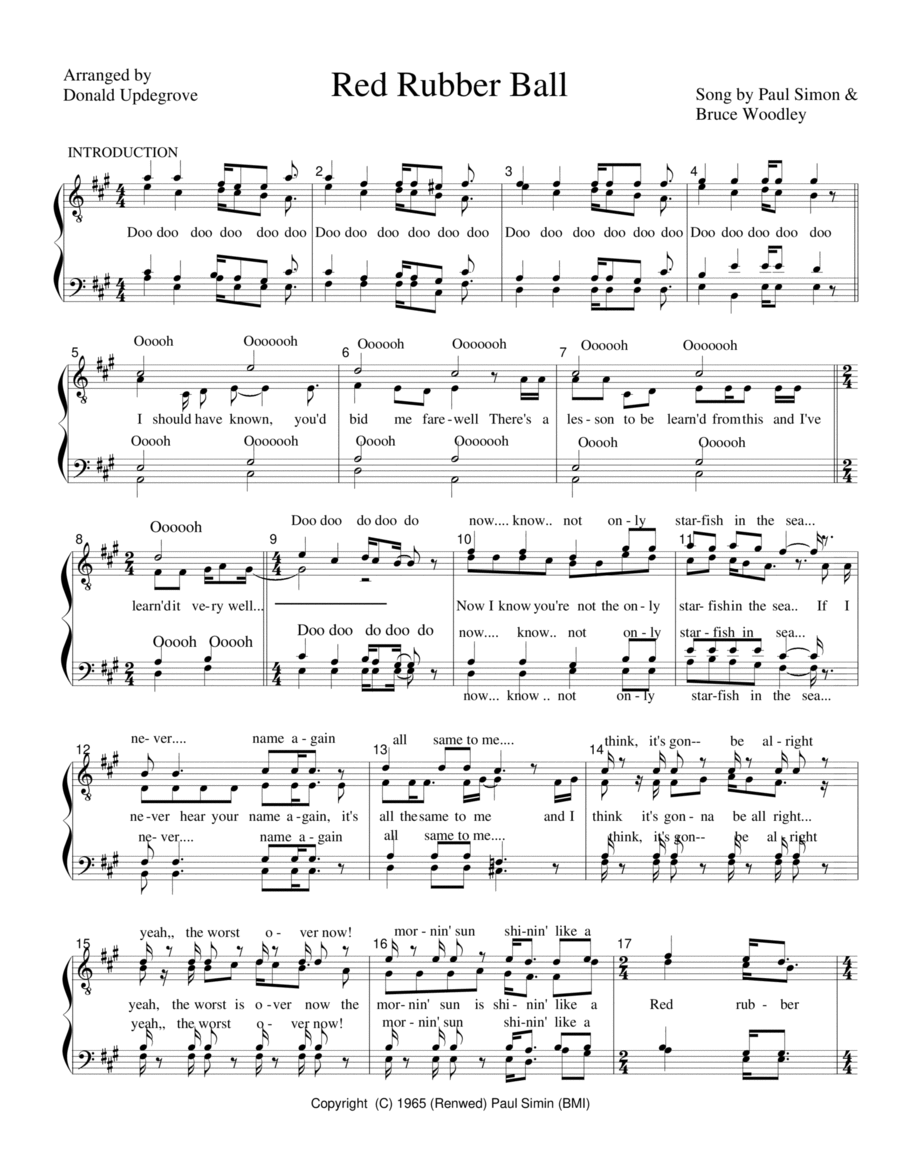 Red Rubber Ball by Simon And Garfunkel A Cappella Digital Sheet