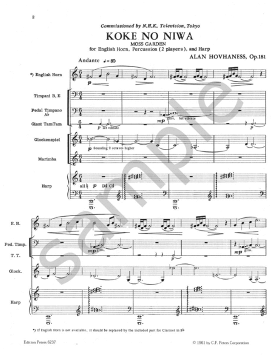 Koke No Niwa (Moss Garden) Op. 181 for C.A. (or Cl. in B flat), Perc. (2) & Hp. Small Ensemble scores gallery preview page 2