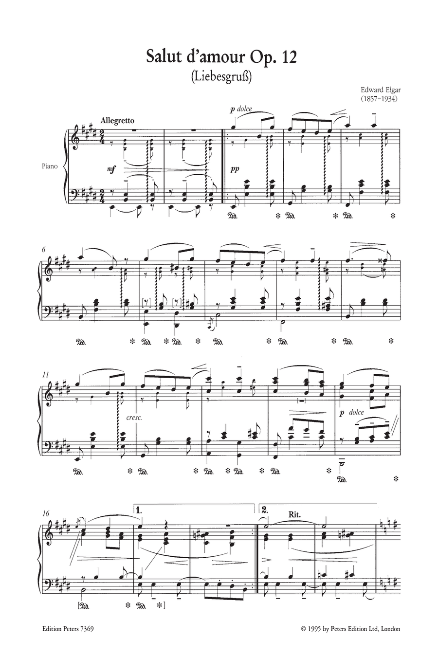 Salut d'amour Op. 12 (Arranged for Piano Solo by the Composer) Piano Solo scores gallery preview page 2