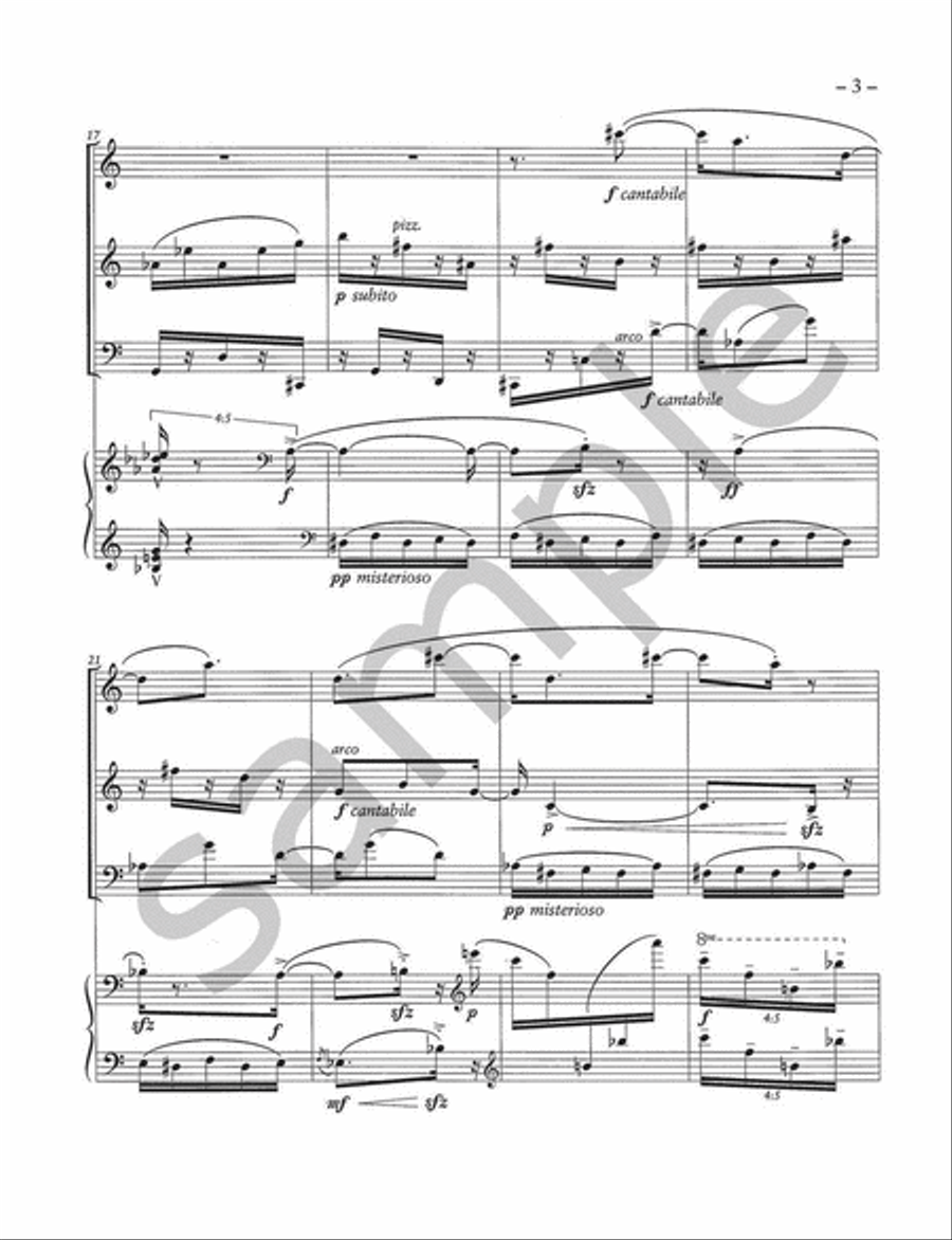 Polarities for Flute (dbl. Alto Flute), Violin, Cello, and Piano Small Ensemble scores gallery preview page 5