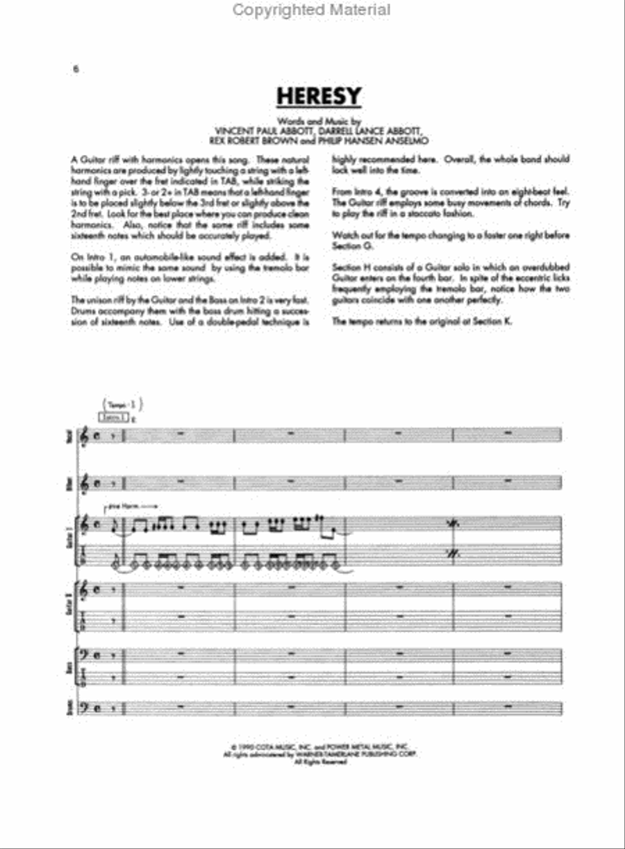 Selections From Vulgar Display Of Power And Cowboys From Hell Electric Guitar scores gallery preview page 2