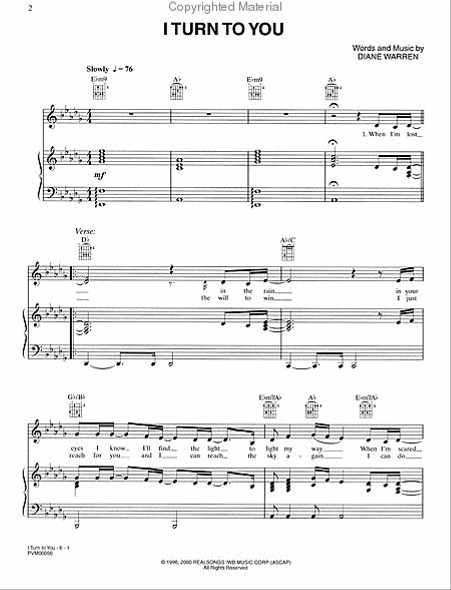 I Turn to You Piano, Vocal, Guitar scores gallery preview page 2