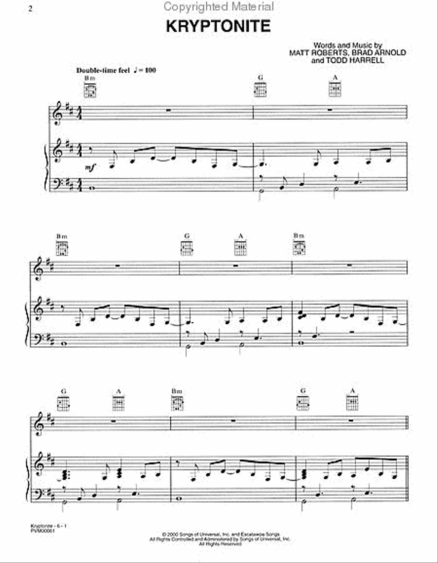 Kryptonite Piano, Vocal, Guitar scores gallery preview page 2