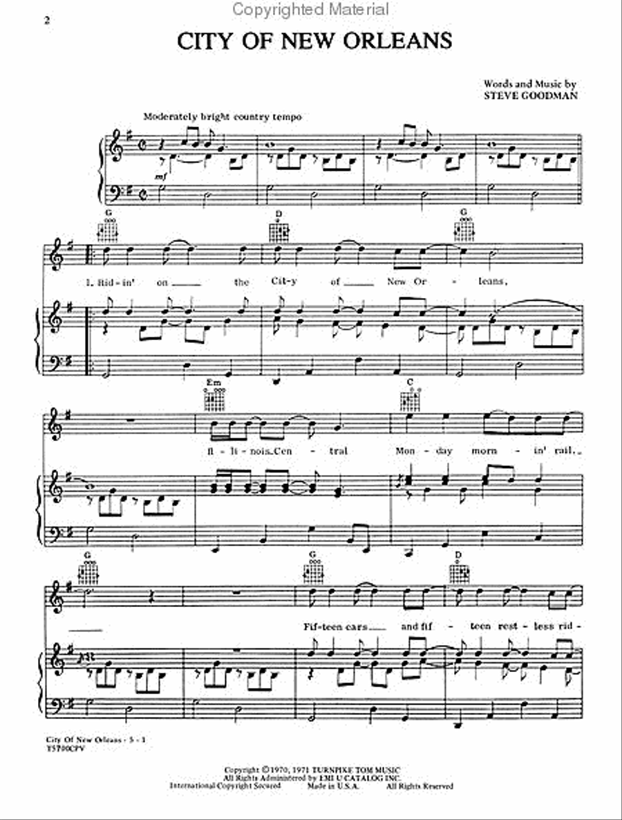 City of New Orleans Piano, Vocal, Guitar scores gallery preview page 2