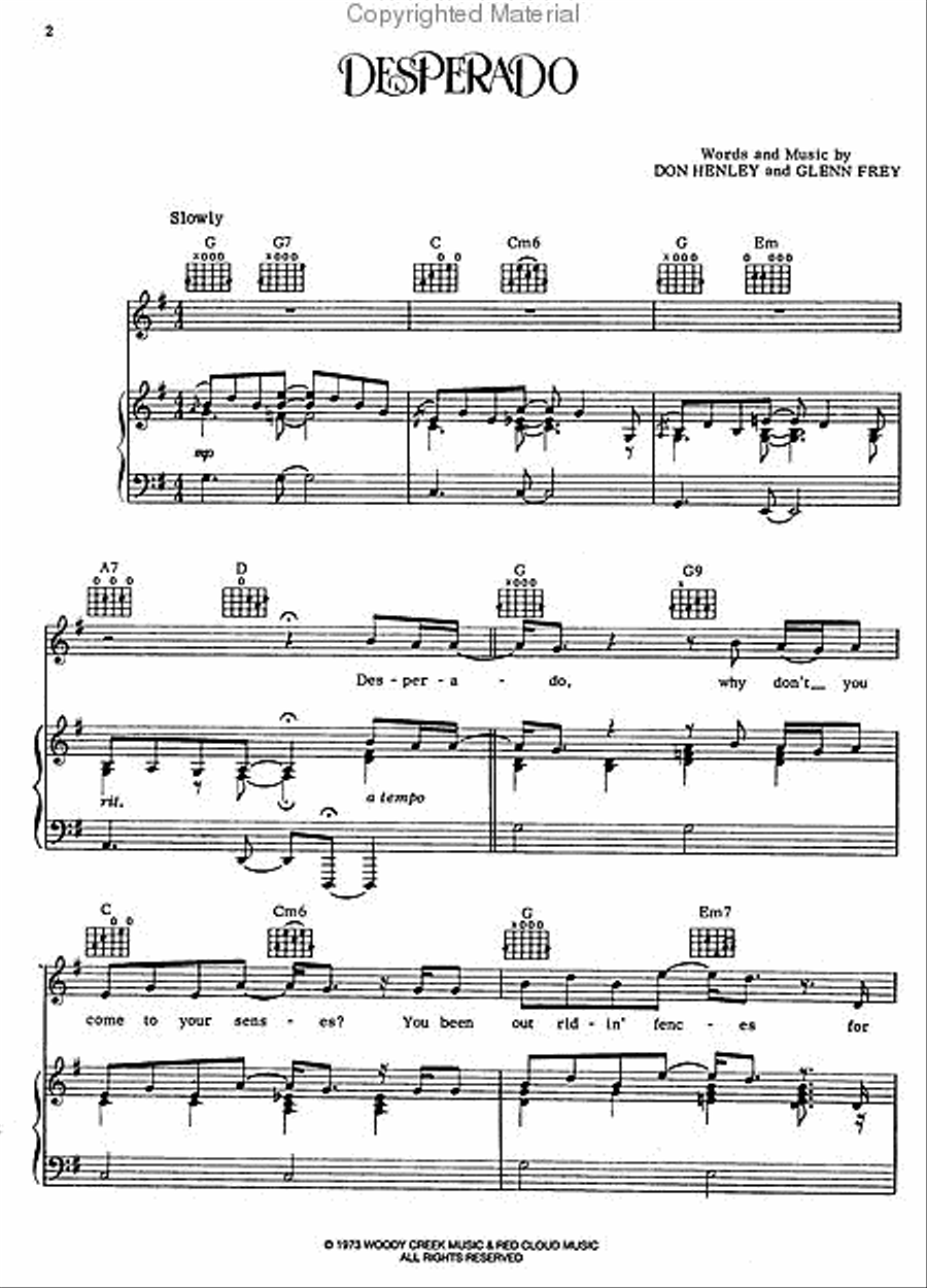 Desperado Piano, Vocal, Guitar scores gallery preview page 2