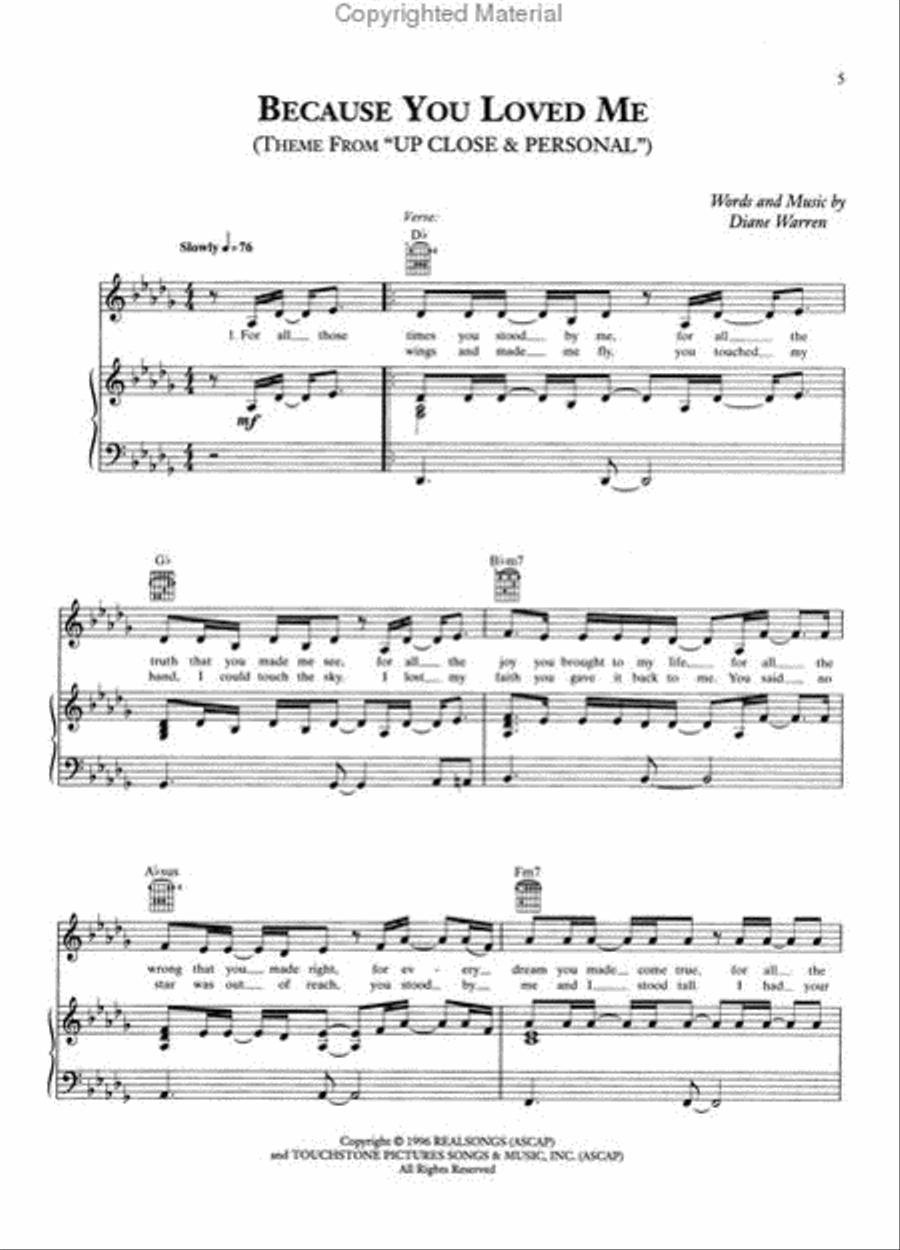 Falling Into You Piano, Vocal, Guitar scores gallery preview page 2