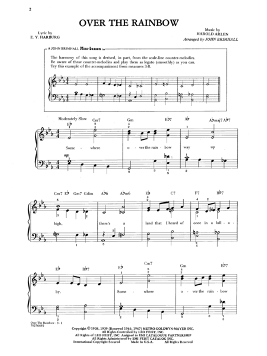 Over the Rainbow (from The Wizard of Oz) Easy Piano scores gallery preview page 2