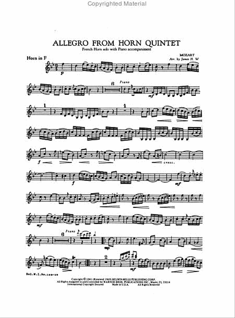 Allegro from Mozart's Horn Quintet Brass Quintet scores gallery preview page 2