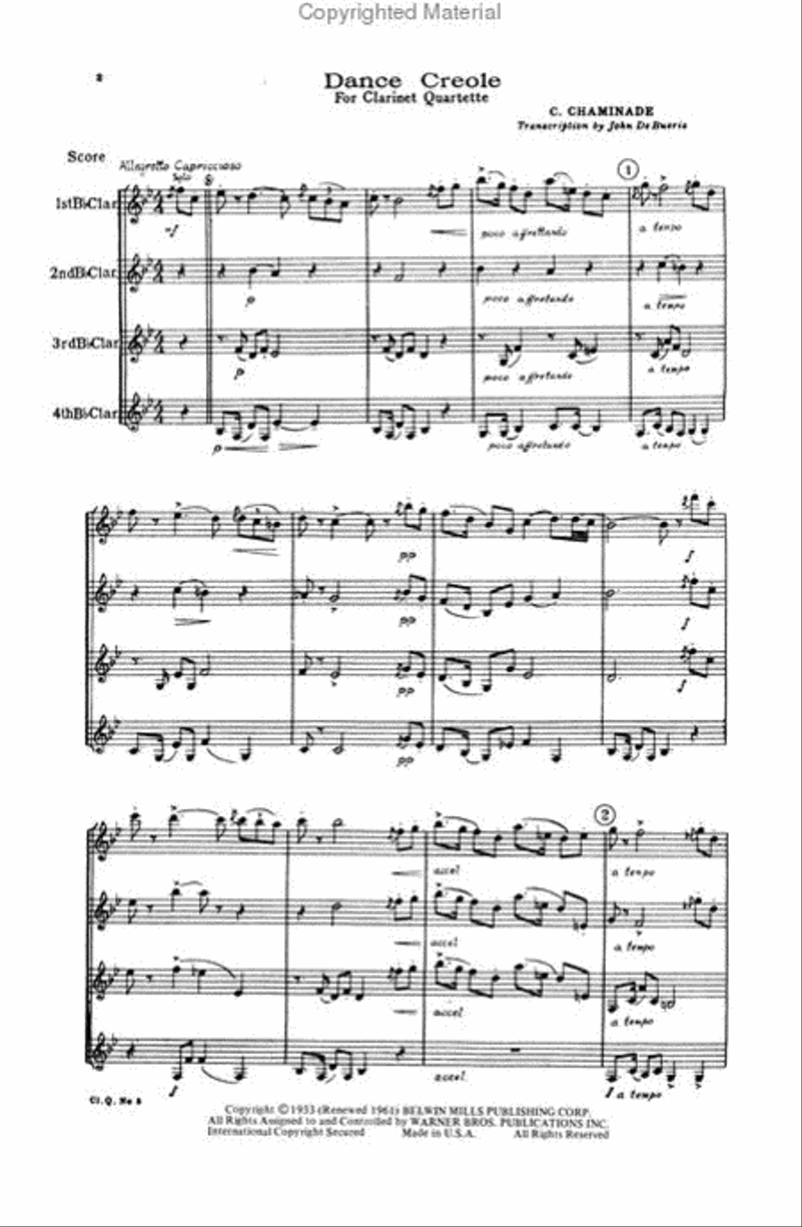 Dance Creole Dance Creole Clarinet Quartet scores gallery preview page 2