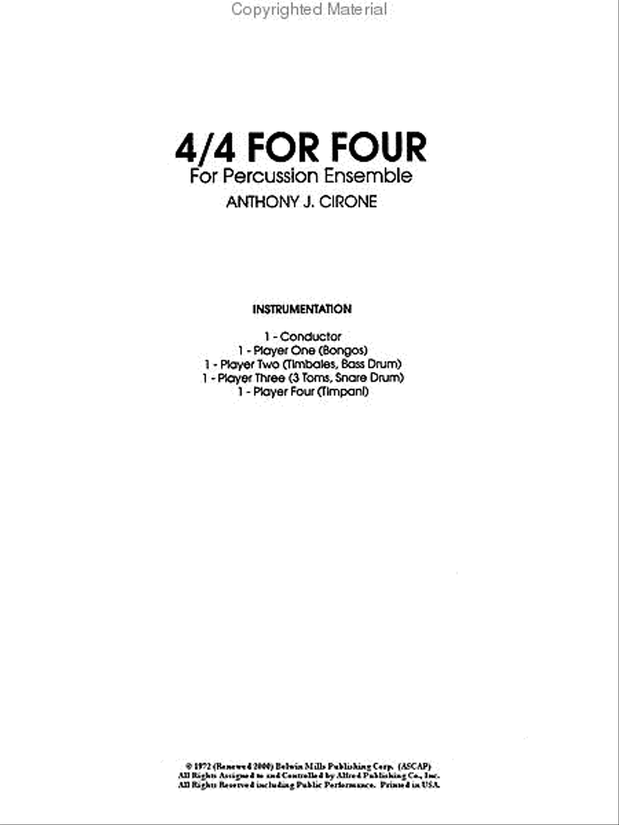 4/4 for Four 4/4 for Four Percussion Ensemble scores gallery preview page 2