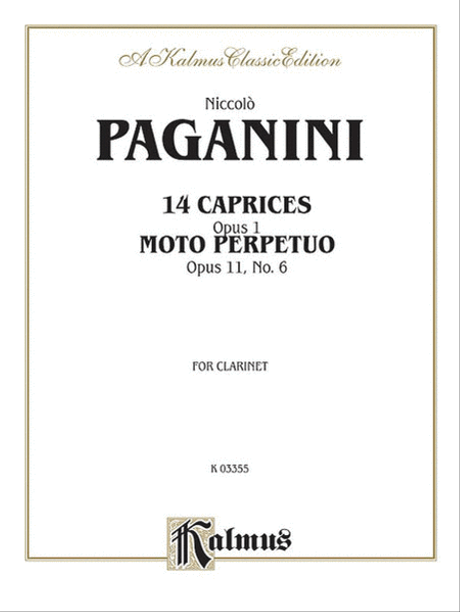 Fourteen Caprices, Op. 1 and Moto Perpetuo, Op. 11, No. 6 (unaccompanied) Clarinet scores gallery preview page 1