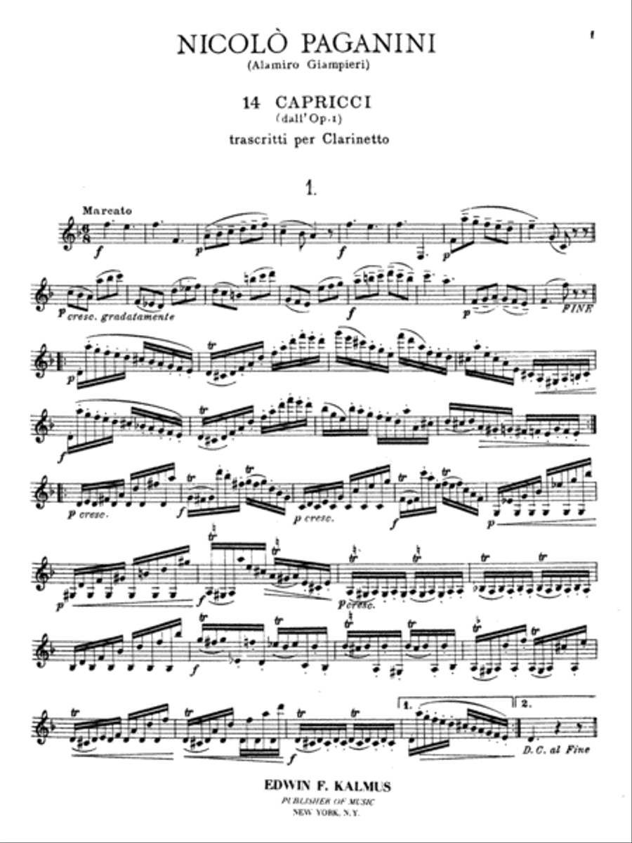 Fourteen Caprices, Op. 1 and Moto Perpetuo, Op. 11, No. 6 (unaccompanied) Clarinet scores gallery preview page 4