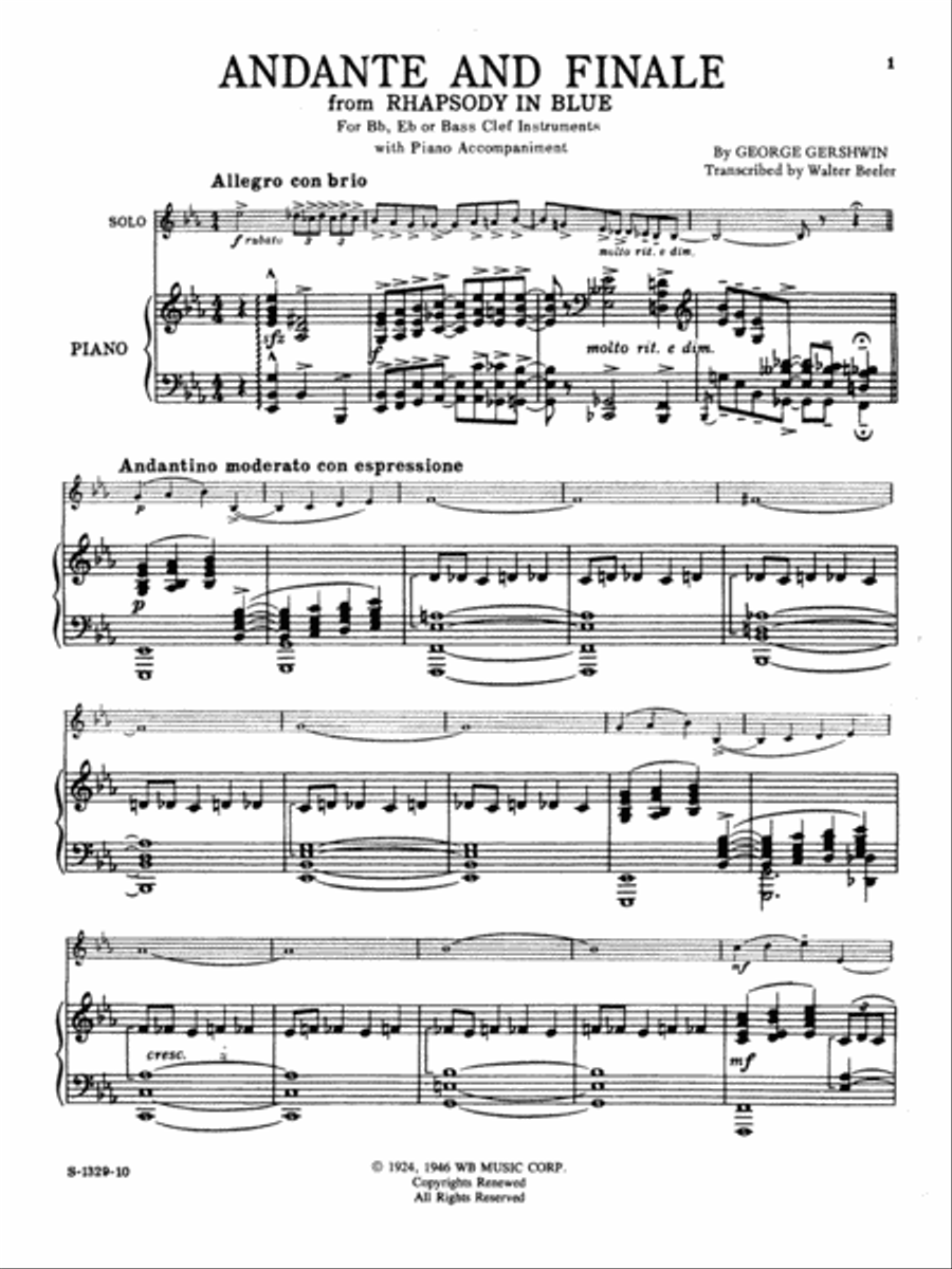 Andante and Finale from Rhapsody in Blue - for Instrumental Solo Clarinet Solo scores gallery preview page 2