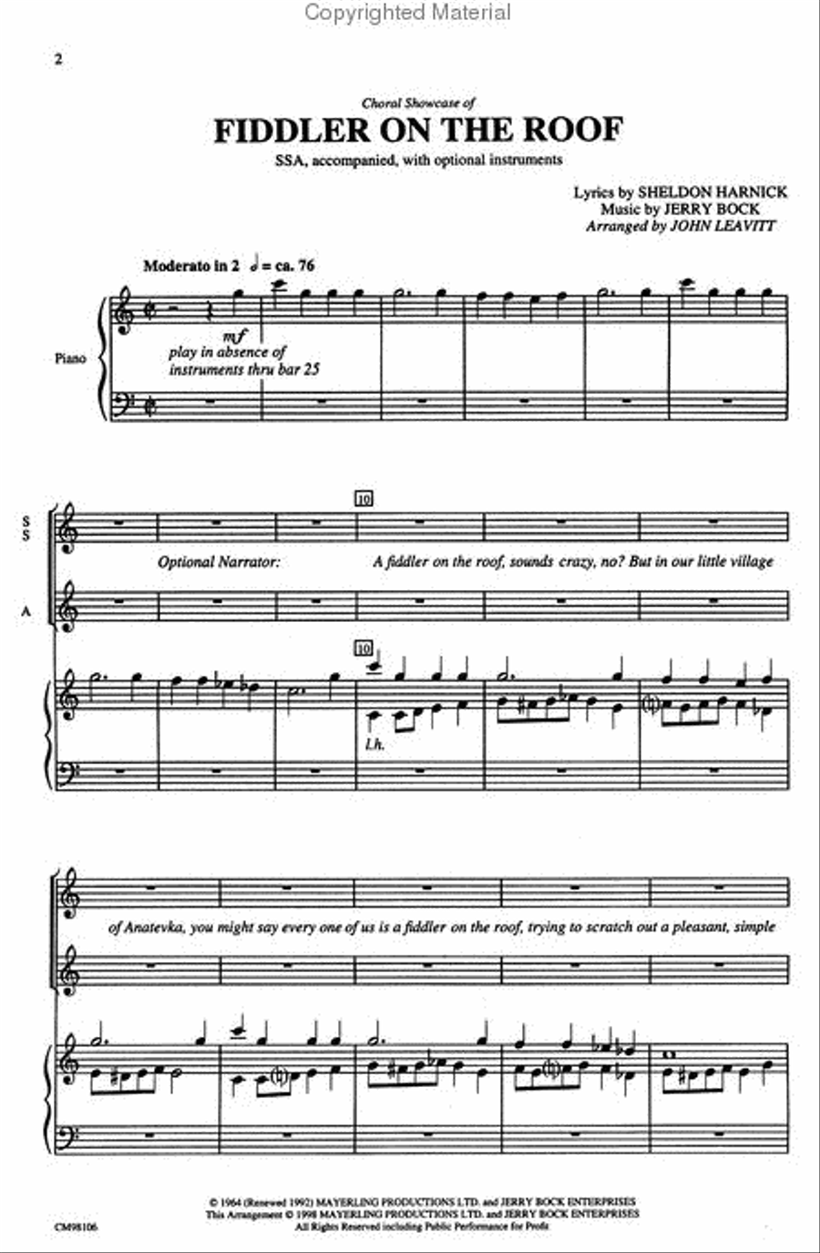 Fiddler on the Roof (Choral Showcase of) Choir scores gallery preview page 2