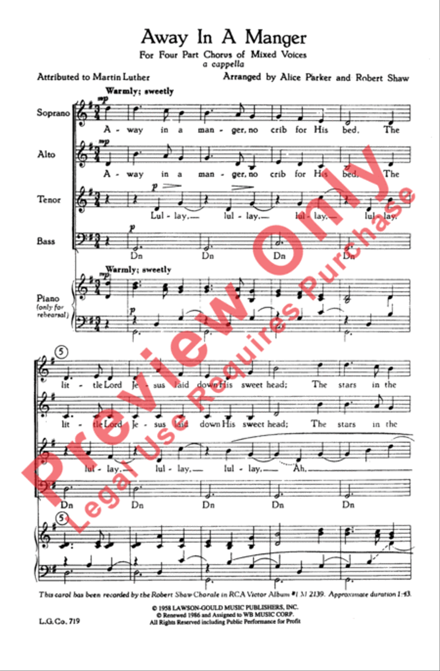 Away in a Manger Away in a Manger 4-Part scores gallery preview page 2