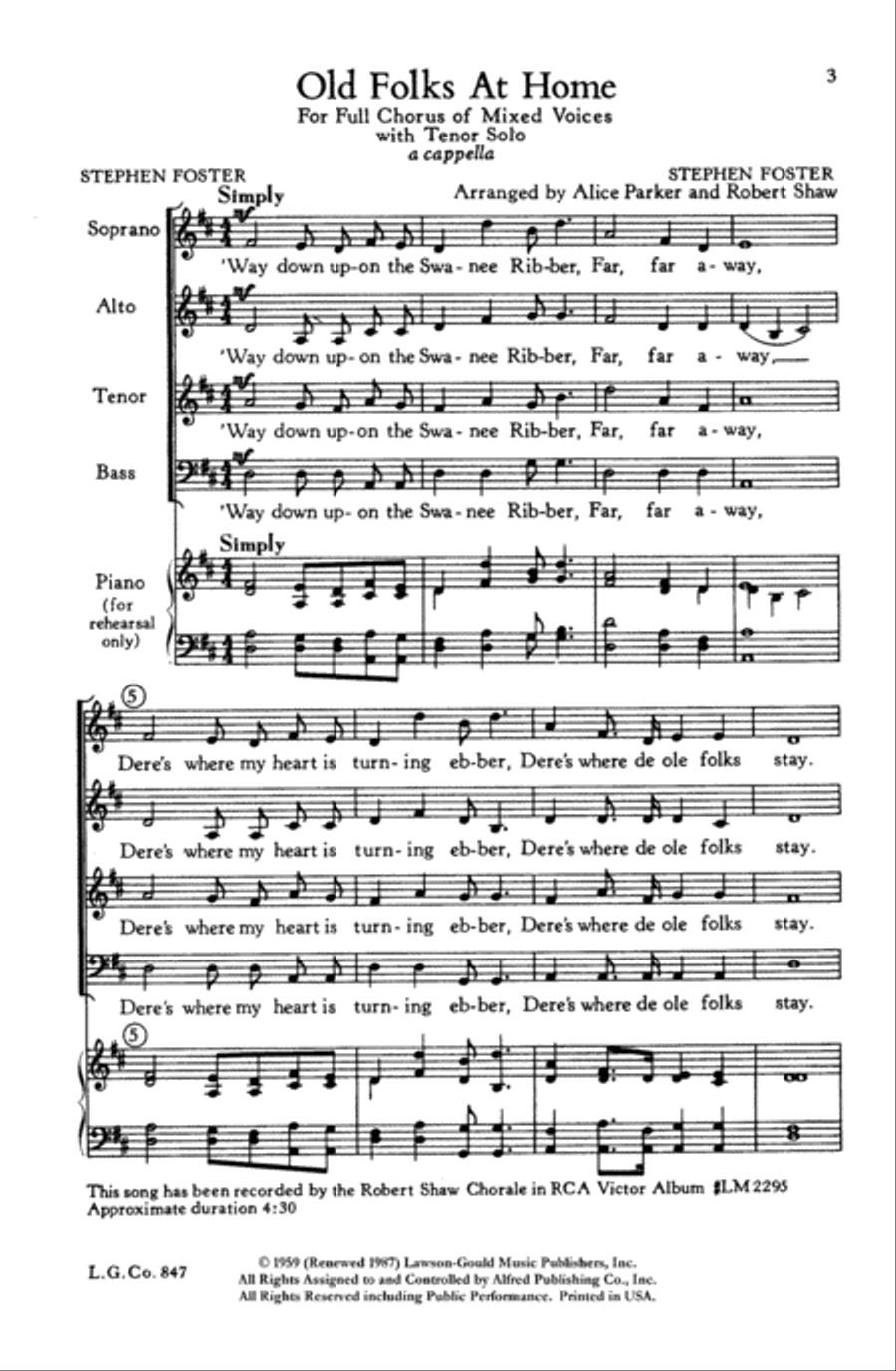 Old Folks at Home Old Folks at Home Choir scores gallery preview page 12